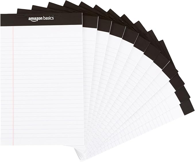 Amazon Basics Narrow Ruled Lined Writing Note Pad, 5 inch x 8 inch, White, 12 Count (12 Pack of 50 pages)-DeskLoop Office