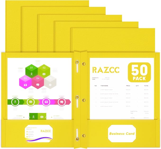 Two Pocket Folders, RAZCC 50 Pack Two Pocket Folders by RAZCC