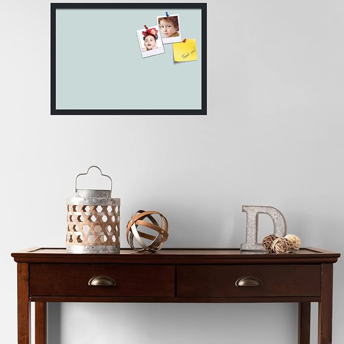 PinPix 26x18 Inch Cork Bulletin Board. This Decorative Framed Pin Board Comes with Soft Blue Design and a Satin Black Frame. Ideal for Home Office Decor or Message Board (PinPix-1814)-DeskLoop Office
