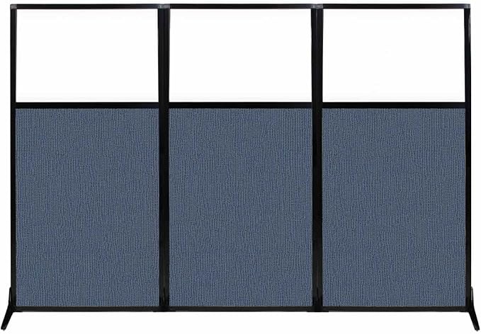 Versare Workstation Partition | Portable Wall Divider | Modern Office Cubicle | Free Standing Privacy Screen | Flexible Work Space | 99" x 70" W/Window, Ocean Fabric Panels-DeskLoop Office