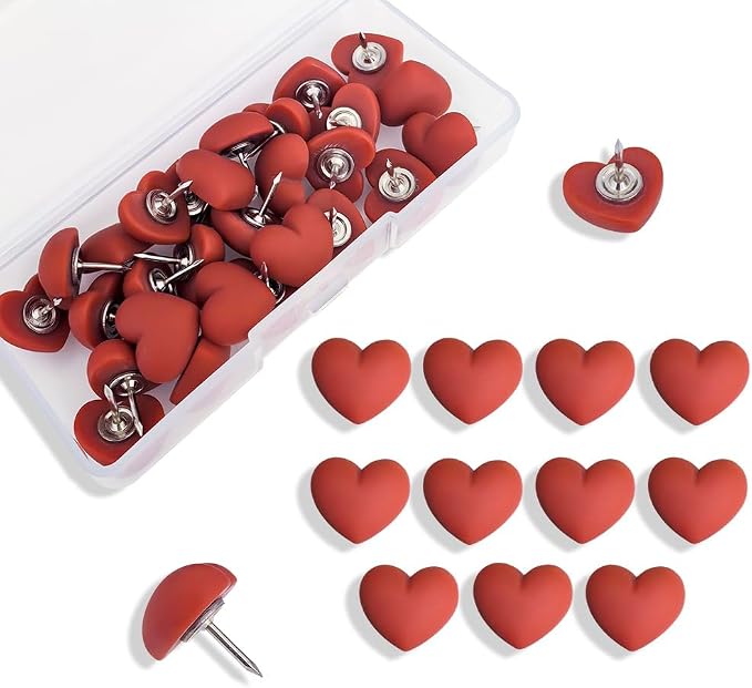28pcs Decorative Heart Push Pins Dark Red Thumbtacks Thumb Tacks by Aoxsie