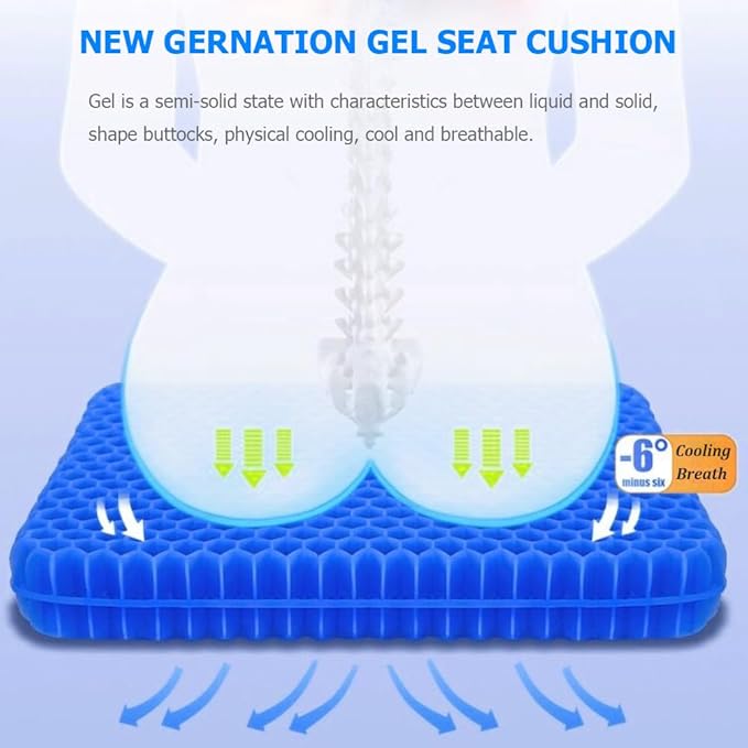 Extra Large Gel Seat Cushion, 17x17inch Double Thick Egg Gel Cushion for Pressure Pain Relief, Breathable Wheelchair Cushion Chair Pads for Car Seat Office Chair (Blue)-DeskLoop Office