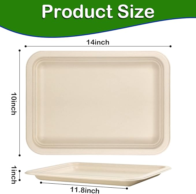 14 inch Large Paper Plates, 50 Pack Disposable Trays, 100% Compostable Paper - Image 2