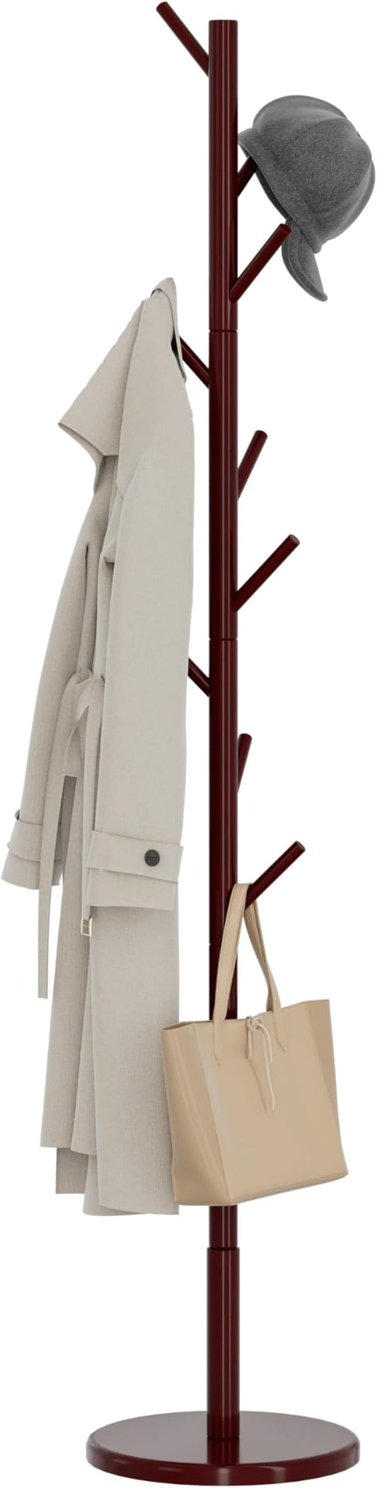 Wooden Coat Rack Freestanding Coat Tree with 4 Height Options and 9 Hooks, Sturdy Coat Rack Stand for Clothes/Bags/Hats, Easy Assemble Save Space for Entryway,Bedroom,Office,Narrow Place (Brown)-DeskLoop Office