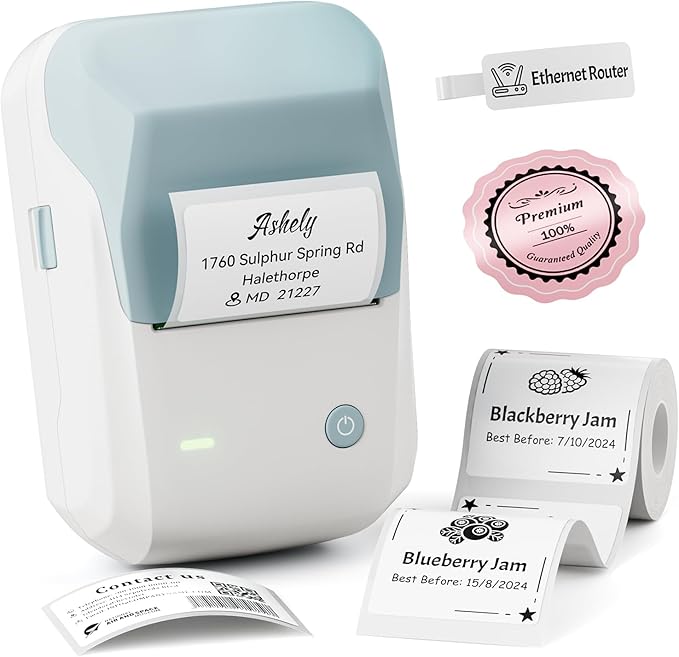 NIIMBOT Label Maker Machine with Tape, B1 Bluetooth Label Printer, 2 Inch Large Waterproof Label, Inkless Thermal Label Maker for Kids School Items, Classroom Teacher, Light Blue-DeskLoop Office