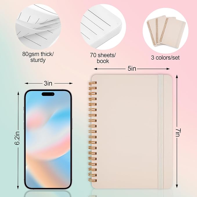Utron 3 PCS Small Spiral Notebook 5x7, Notebooks - Image 2