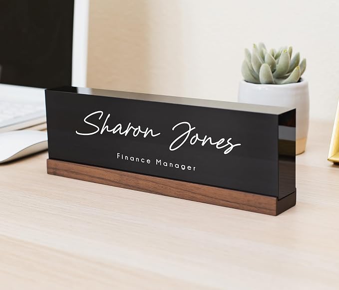 Personalized Acrylic Name Block w/Wooden Base - Image 2