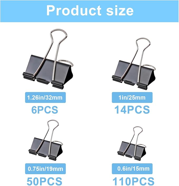 180 Pcs Binder Clips Assorted Sizes, 4 Sizes Cute Binder Clips Large Medium - Image 3