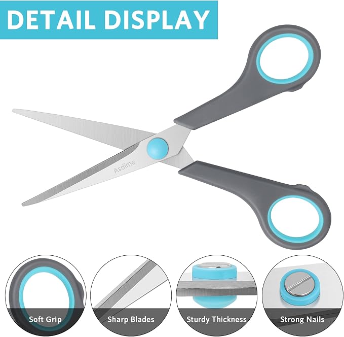 Asdirne 6.4" Scissors, Stainless Steel Blades, Soft Grip Handle, Suitable - Image 4
