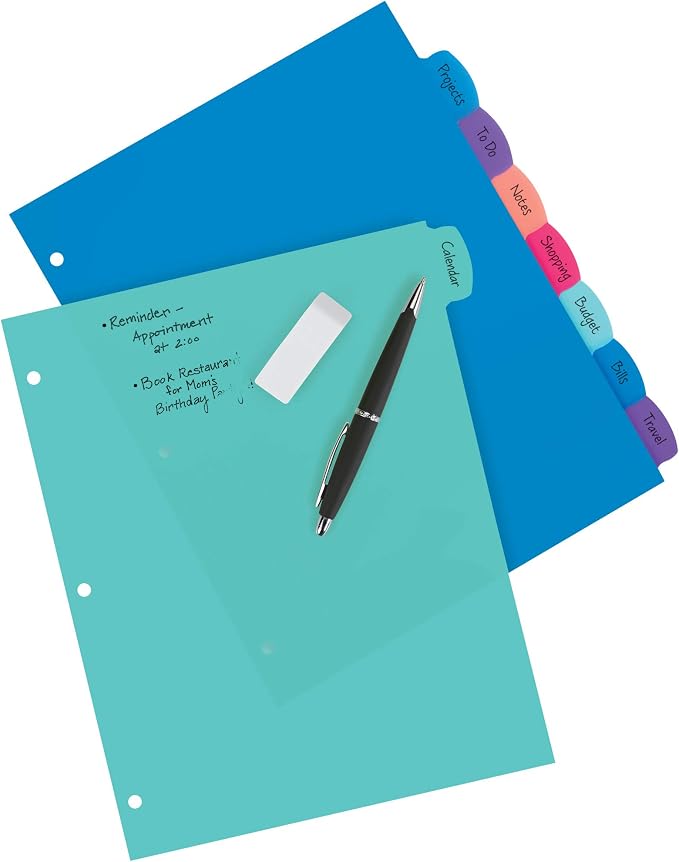 Avery Write & Erase Dividers for 3 Ring Binders, 8 Tabs per Set, Binder - Image 2