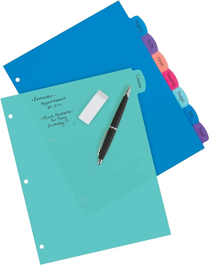 Avery Write & Erase Dividers for 3 Ring Binders, 8 Tabs per Set, Binder - Image 2