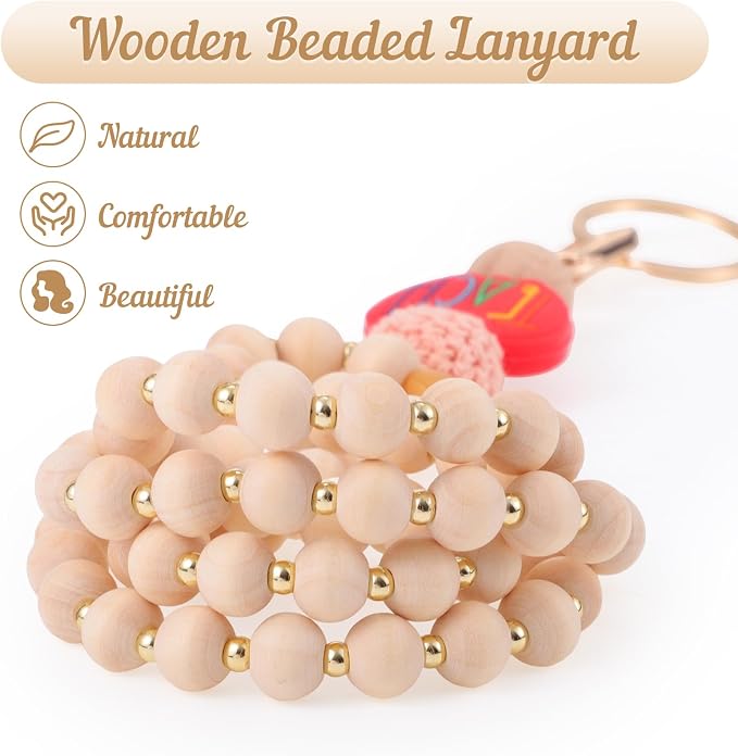 Teacher Lanyard with ID Holder Cute Wooden Beaded Lanyards - Image 3