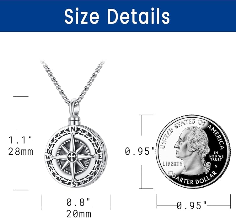 Compass Necklace for Women Men 925 Sterling Silver Pendant Urn Necklaces for - Image 2