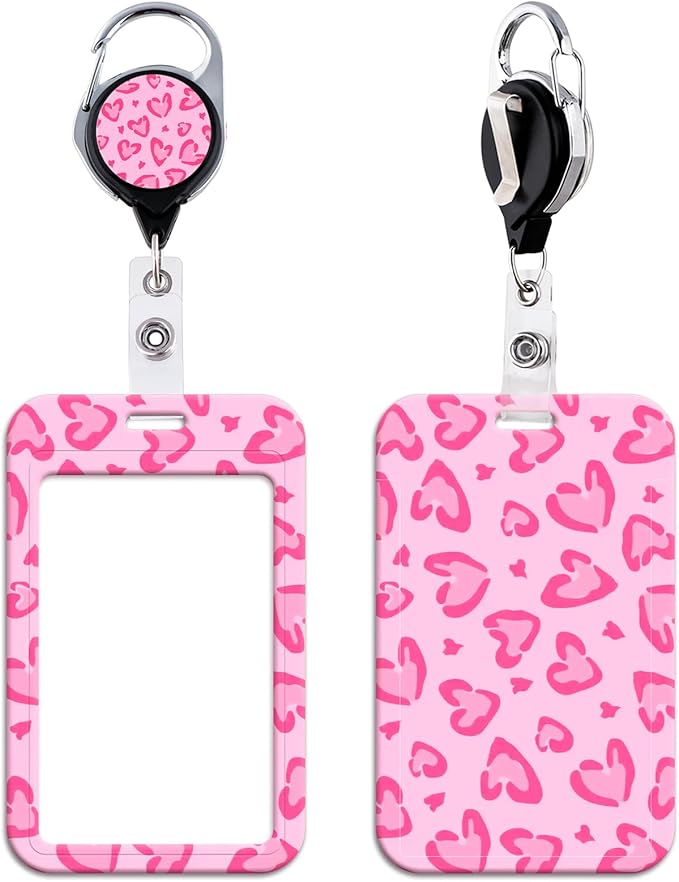 Pink Leopard Retractable ID Badge Holder Reel Cute Badge Reel by beemorita