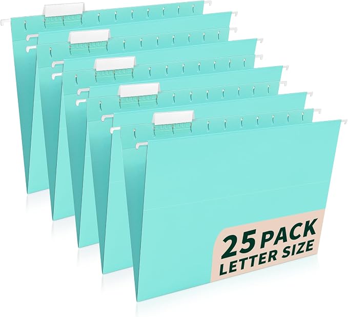 25-Pack Hanging File Folders, Letter Size, Includes 35 Transparent Label Cards by Jowaia