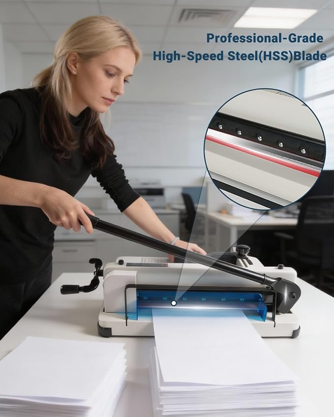 12-Inch Heavy Duty Guillotine Paper Cutter—Cuts 400 Sheets A4 Paper | Solid - Image 5
