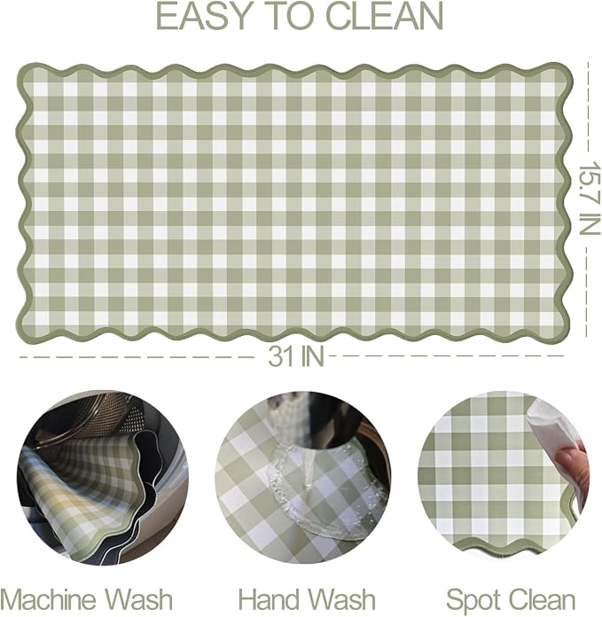 Scalloped‌ Green Checkered Desk Mat Cute Pastel Large Gaming Mouse Pad Gingham - Image 4