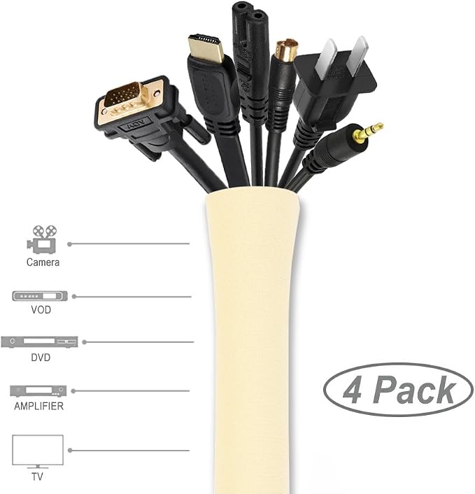 JOTO 4 Pack Cable Management Sleeve 19-20 Inches -Beige | Cord Organizer System - Image 2