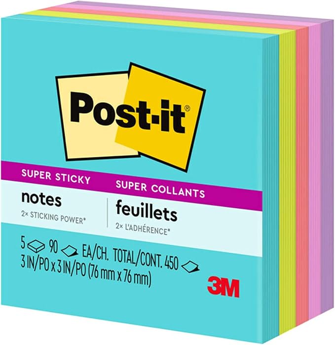 Post-it Super Sticky Notes, 3 x 3 in, Supernova Neons, 5 Pads | School Supplies - Image 12