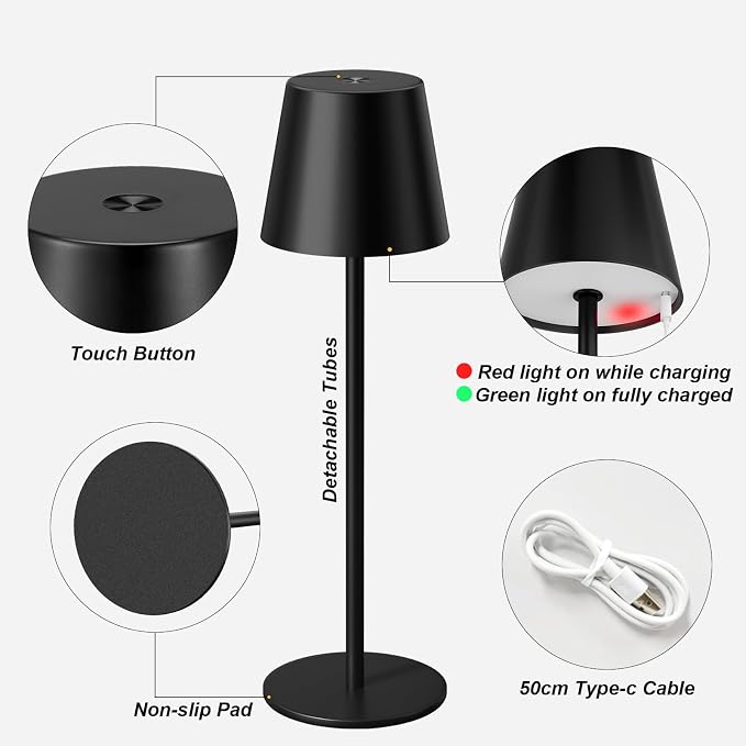 Kakanuo Cordless Table Lamp Rechargeable Black - Image 5