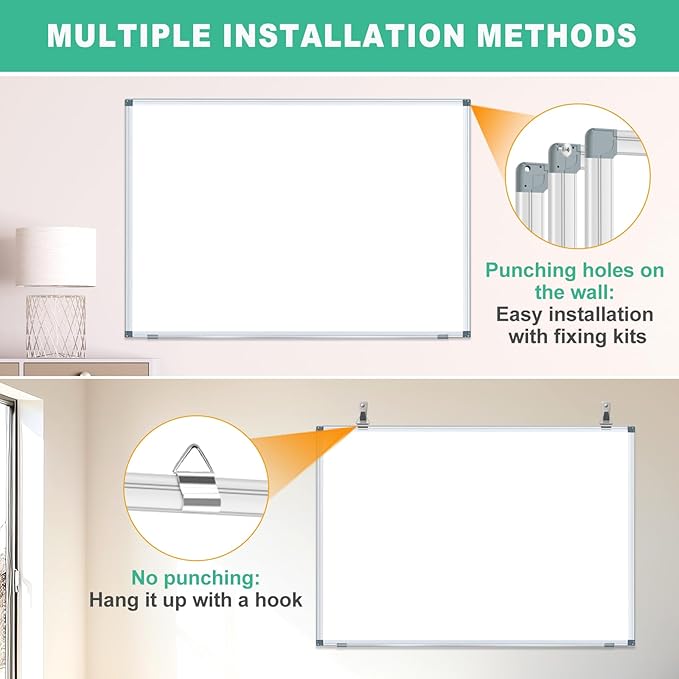 H-Qprobd 3' x 2' Magnetic Whiteboard Large Dry Erase White Board 36"x24" Aluminum Presentation Whiteboard with Long Pen Tray, 6 Markers, 2 Erasers &12 Magnets-DeskLoop Office