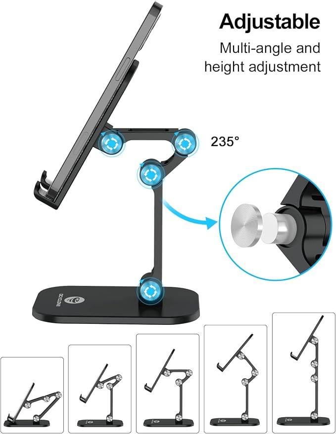 OCYCLONE Cell Phone Stand + 2 PCS Cable Organizer, Angle Height Adjustable - Image 2
