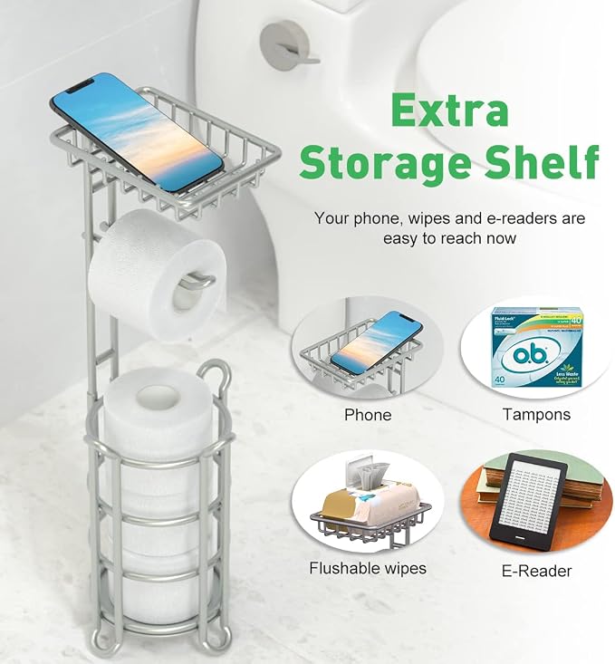 Toilet Paper Holder Stand Bathroom Tissue Dispenser Holders Rack Free Standing - Image 4