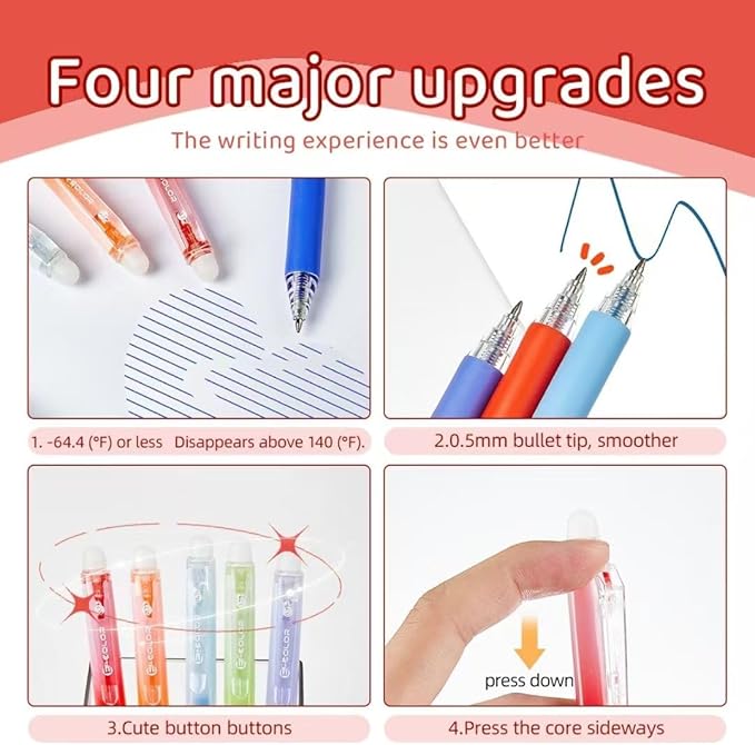 Retractable Erasable Gel Pens Clicker, Fine Point 0.7mm Smooth Writing Pens - Image 3