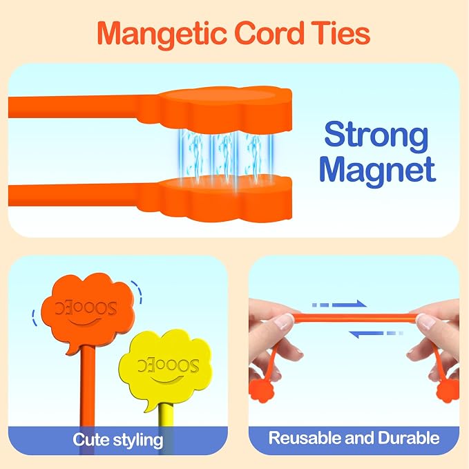 SOOOEC Magnetic Cable Ties, 8 Pack 7.2" Magnetic Twist ties Cute Cloud Design - Image 3