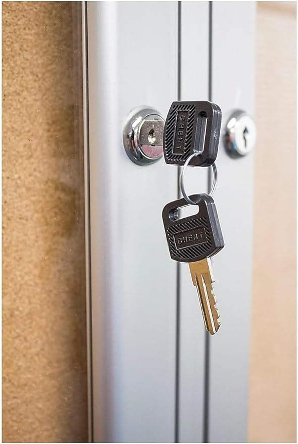 Ghent 36" x 48" 2-Door indoor Enclosed Bulletin Board, Shatter Resistant, with Lock, Satin Aluminum Frame - Natural Cork (PA234K) Made in the USA-DeskLoop Office