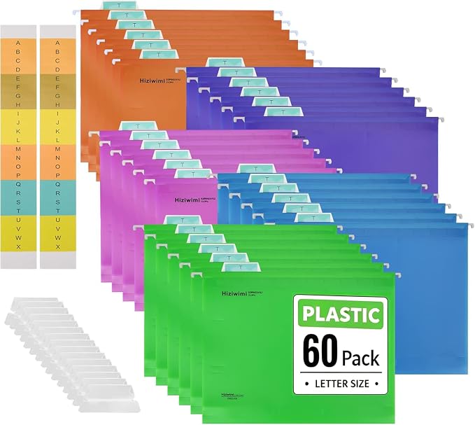 60 Pcs PP Hanging File Folders Letter Size, Hanging Folders by Hiziwimi