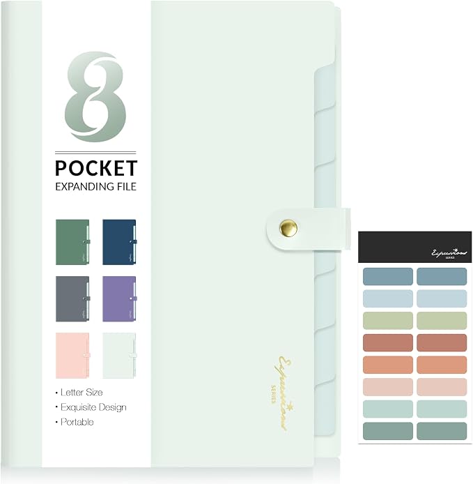 Sooez Elegant Accordion File Organizer, 8 Pocket Expanding File Folders by Sooez