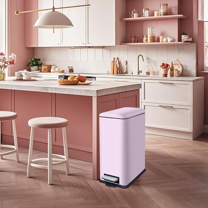8 Gallon Step On Trash Can with Soft-Close Lid, Stainless Steel Garbage Can Fingerprint Resistant with Removal Inner Bucket, Modern Pink Trash Can for Home, Kitchen, Laundry Room, Office, Bathroom