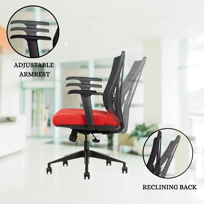 Bitchair Ergonomic Mesh Conference Room Chair - Adjustable Lumbar Support Computer Desk Chair Height Adjustable Arms - Seat Depth Adjustable Executive Office Chair - Black (Red) (Pack of 1)-DeskLoop Office