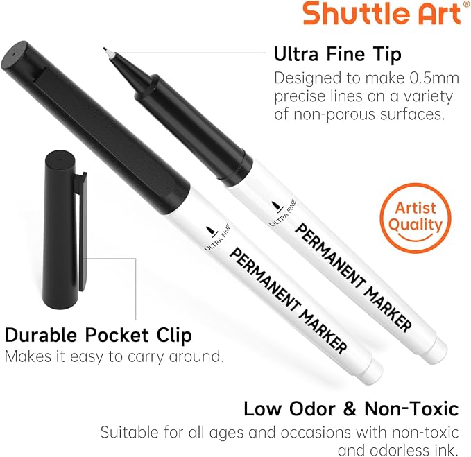 Shuttle Art Permanent Marker, 30 Pack Ultra Fine Point Black Permanent Marker - Image 2