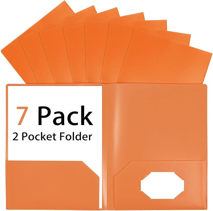 Orange Folders with Pocket 7 Pack, 2 Pocket File Folders Bulk, Plastic Paper by Unknown