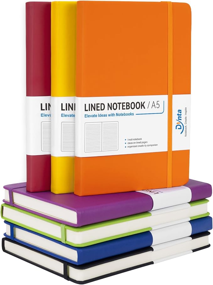 Dynta Hardcover Journal Notebooks, 8.4 x 5.8 inch, 7 Colors Classic Ruled by Dynta