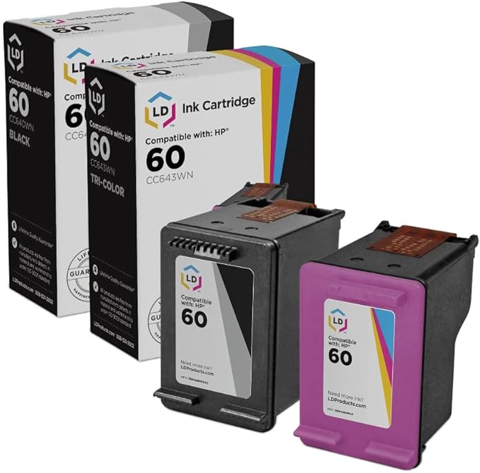 LD Products Remanufactured Ink Cartridge Replacements for Hp 60 Black CC640WN and Color CC643WN (Set of 2) for Photosmart, Envy e All-in-one Deskjet-DeskLoop Office