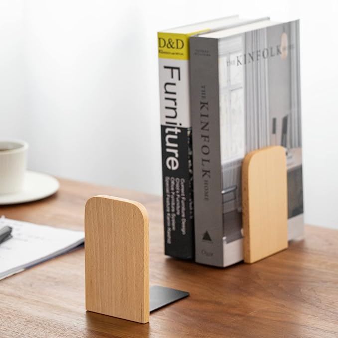 Muso Wood Book Ends for Shelves, Non-Slip Bookends, Heavy Duty Wooden Bookend - Image 2