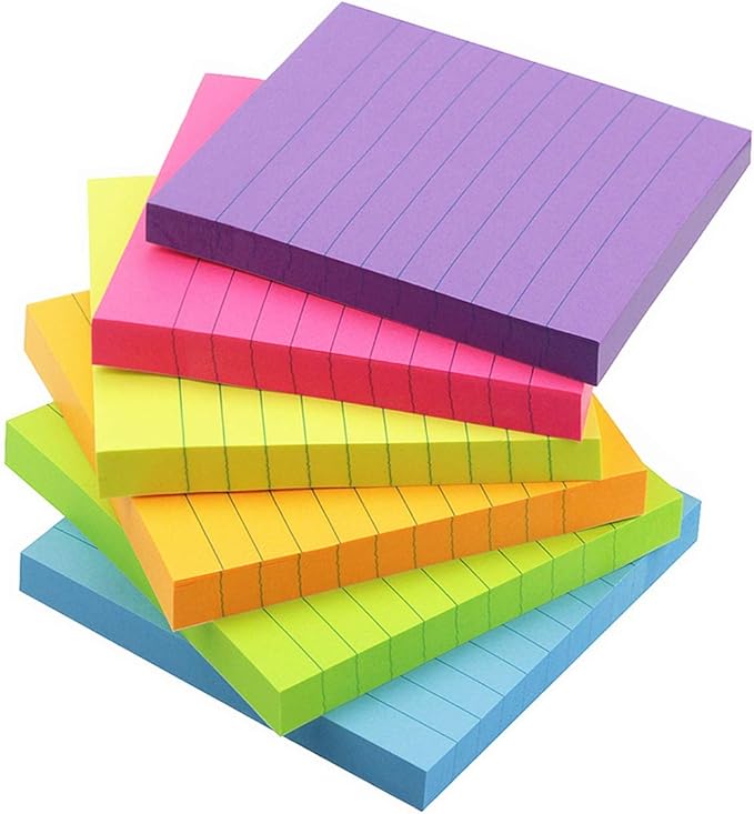 Early Buy 6 Bright Color Lined Sticky Notes Self-Stick Notes 3 in x 3 in by EarlyBuy