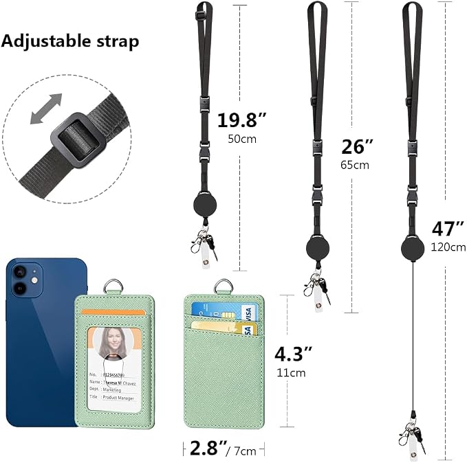 Leather Badge Holder and Adjustable Retractable Lanyards, Quick Release Buckle - Image 4