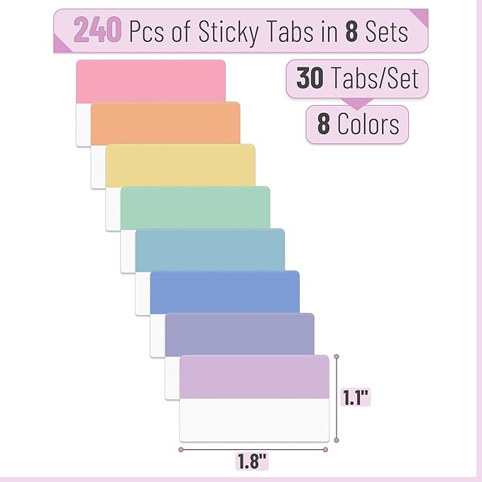 Mr. Pen- Sticky Index Tabs, 240 Pcs, Colorful Sticky Tabs for Notebooks, Page Markers, Page Tabs for Binders, Page Tabs Sticky Tabs for Books, Notebook Tabs, Book Sticky Tabs for Notebooks-DeskLoop Office