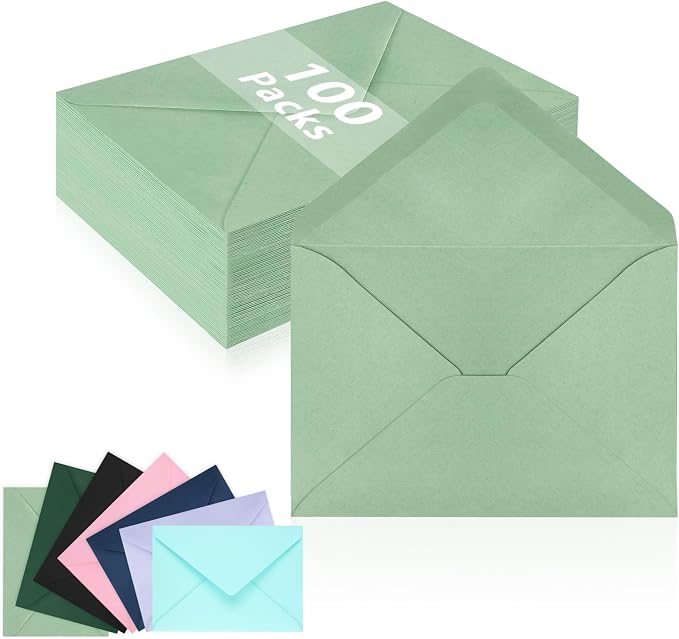 100 Pack A7 Envelopes, Sage Green Greeting Card Envelopes Self Seal, 5.24 x by LIKAJON