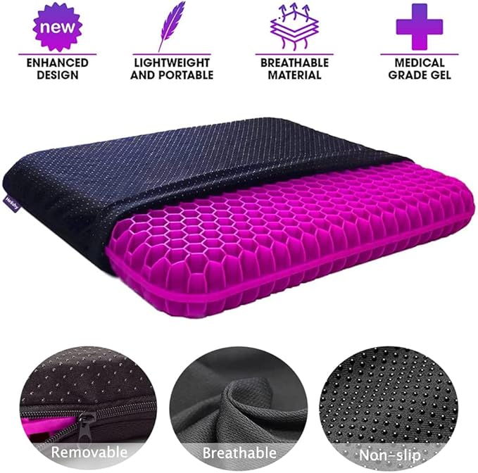 Gel Seat Cushion, Egg Seat Cushion for Tailbone, Back, Sciatica Pain Relief - Gel Enhanced Chair Pads with Non-Slip Cover for Office Home Chair Car Seat Wheelchair (Extra Thick, Violet)-DeskLoop Office