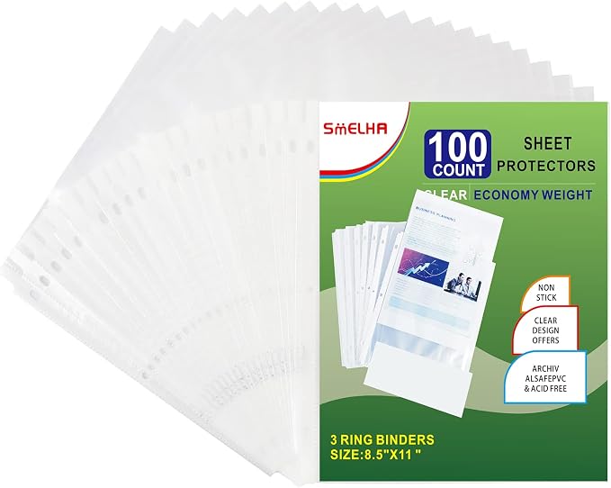 Sheet Protectors 100 Page, Page Protector 8.5" x 11" ，Upgraded Clear Plastic by SMELHA