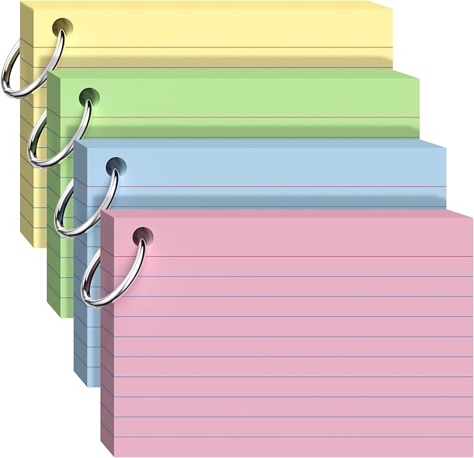 Index Cards 4x6 with Ring, 160 Sheets, Ruled Colored Flash Cards by Ciphyfee