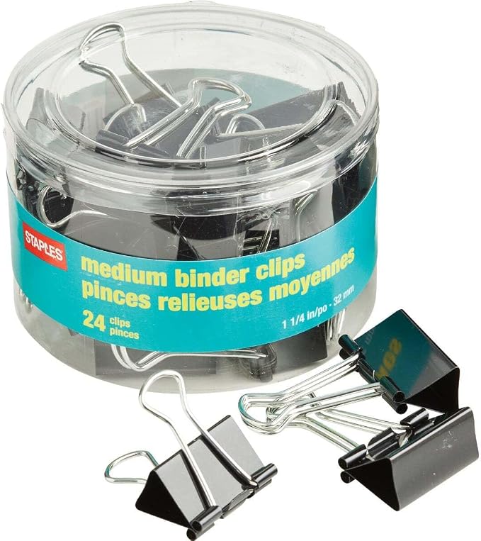 Staples Medium Metal Binder Clips, 1 1/4" Size by Staples