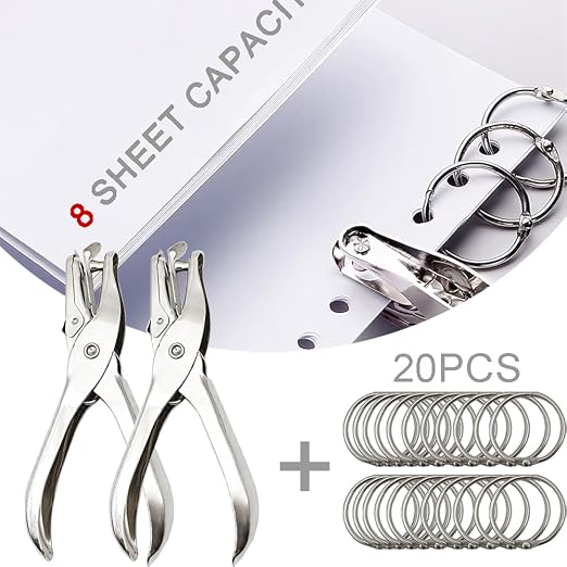2 Pack Single Hole Punch with 20 Pcs Binder Rings, 1/4 Inch One Hole Paper - Image 2