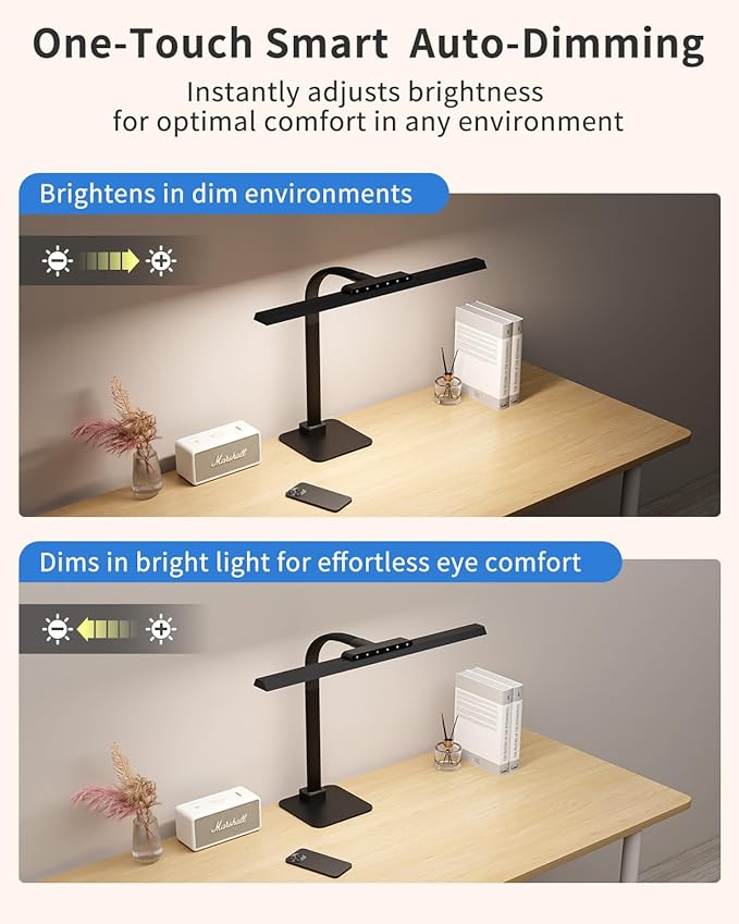 Desk Lamps for Office with Stable Base, 24W Touch Control Brightness Adjustable Tall Desk Lights, Eye-Caring Architect Task Light, Dimmable Brightness & Color Computer Lights for Desktop, Black-DeskLoop Office