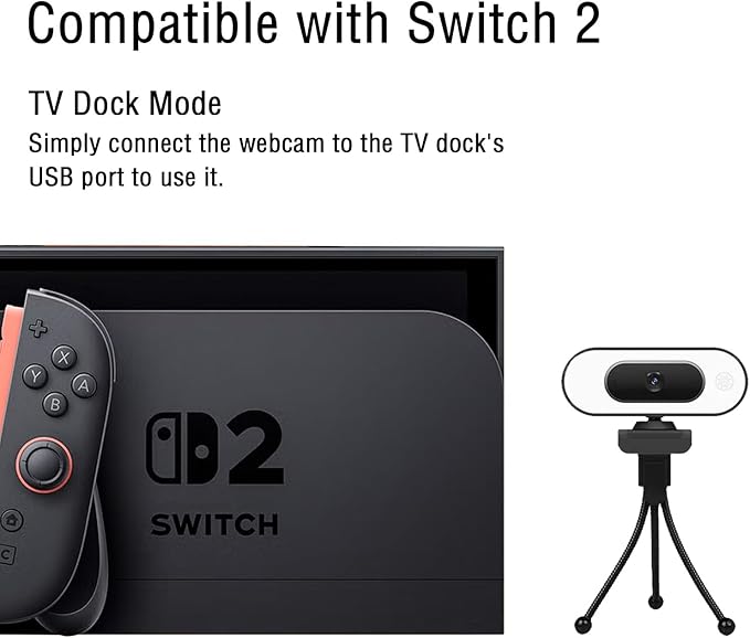 1080P USB Camera for Switch 2/ PC, Ring Light & 3-Level Brightness - Streaming Camera with Built-in Mic, Tripod & Plug&Play for Zoom/Skype/Facetime, PC/Mac/Laptop-DeskLoop Office